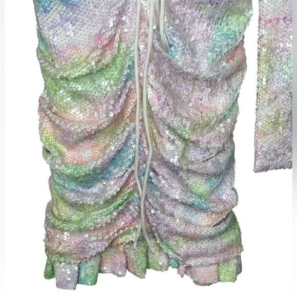 Alamour The Label Lunara Sequins Mini Dress in Mixed Color Rainbow Size XS - Picture 3 of 16